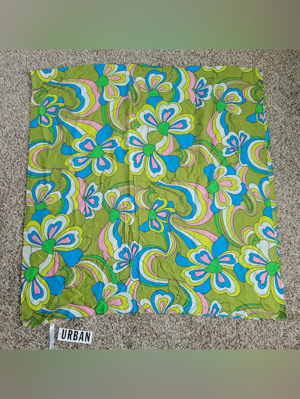 Urban Outfitters Scarf Rectangle Green Blue White Pink Yellow Retro Groovy NWT